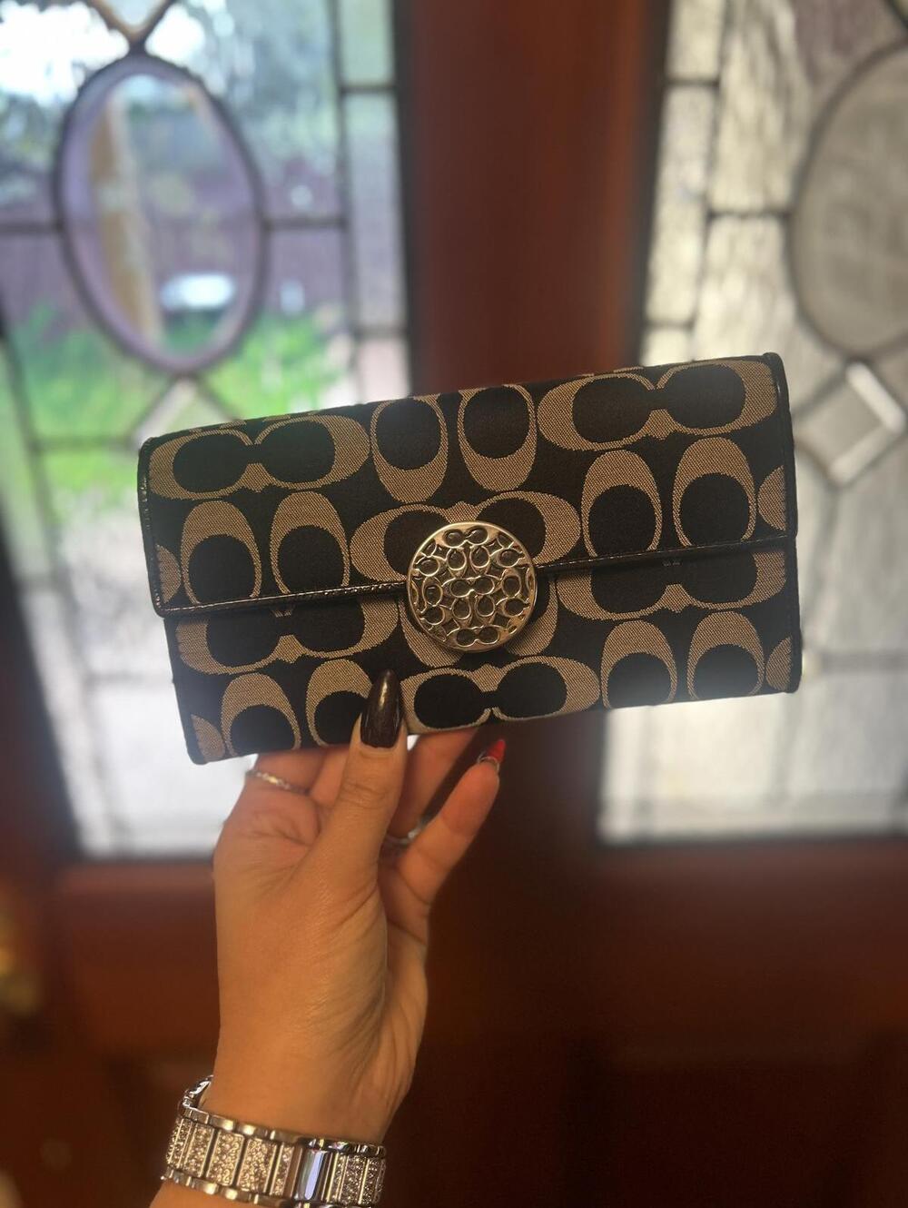 Coach Signature C Wallet Black White Bifold Canvas Leather
